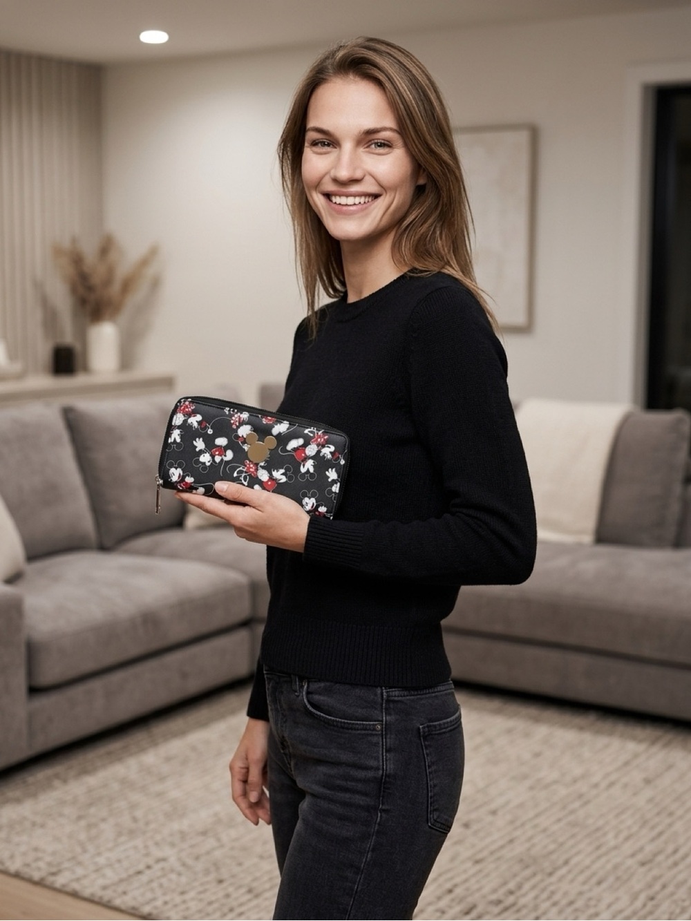 Disney Minnie & Mickey Black Zip-Around Wallet with Red Accents